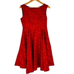 Red Floral Lace Pattern Fit and Flare‎ Party Cocktail Dress